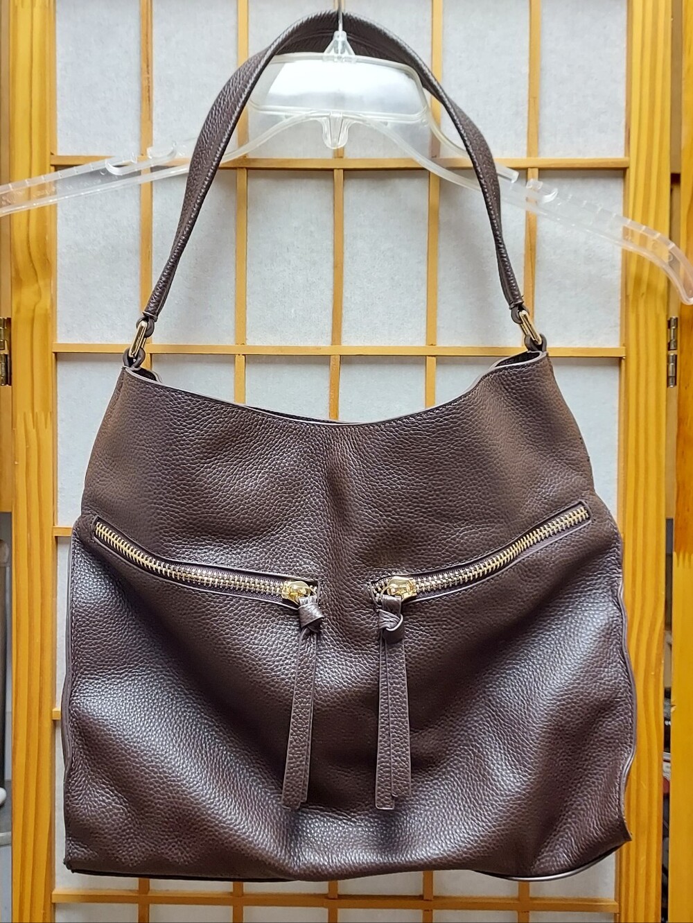 👜 Tote Le Monde Chocolate Brown Pebble Leather Geneva Shoulder Purse NWOT